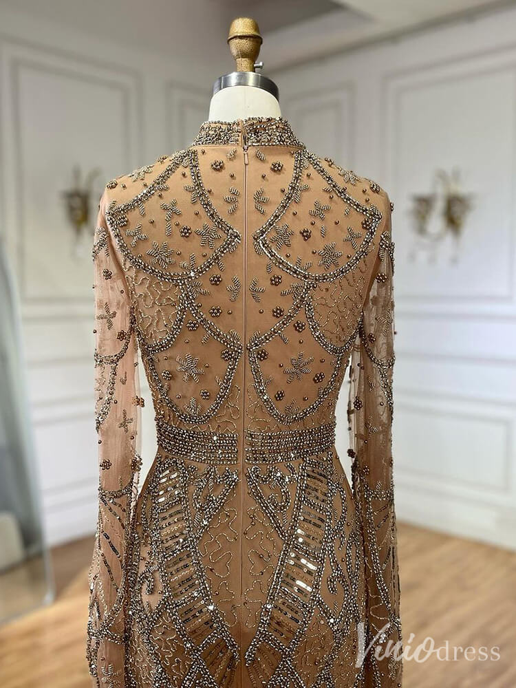 Beaded Lace Long Sleeve Prom Dresses High Neck Pageant Dress 20232-Evening Dresses 2025 -Viniodress-Black-US 2-