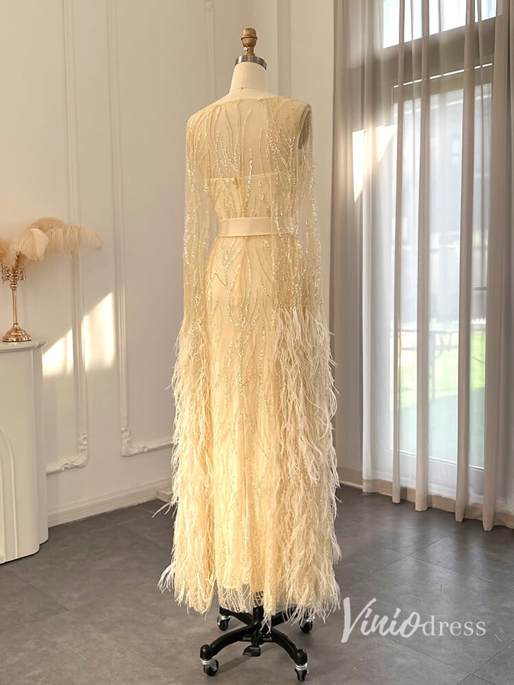 Beaded Lace Mermaid Evening Dresses Extra Long Sleeve Mother of the Bride Dress AD1158-Evening Dresses 2025 -Viniodress-Champagne-US 2-