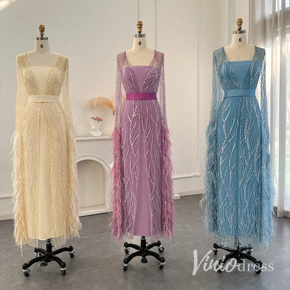 Beaded Lace Mermaid Evening Dresses Extra Long Sleeve Mother of the Bride Dress AD1158-Evening Dresses 2025 -Viniodress-Champagne-US 2-