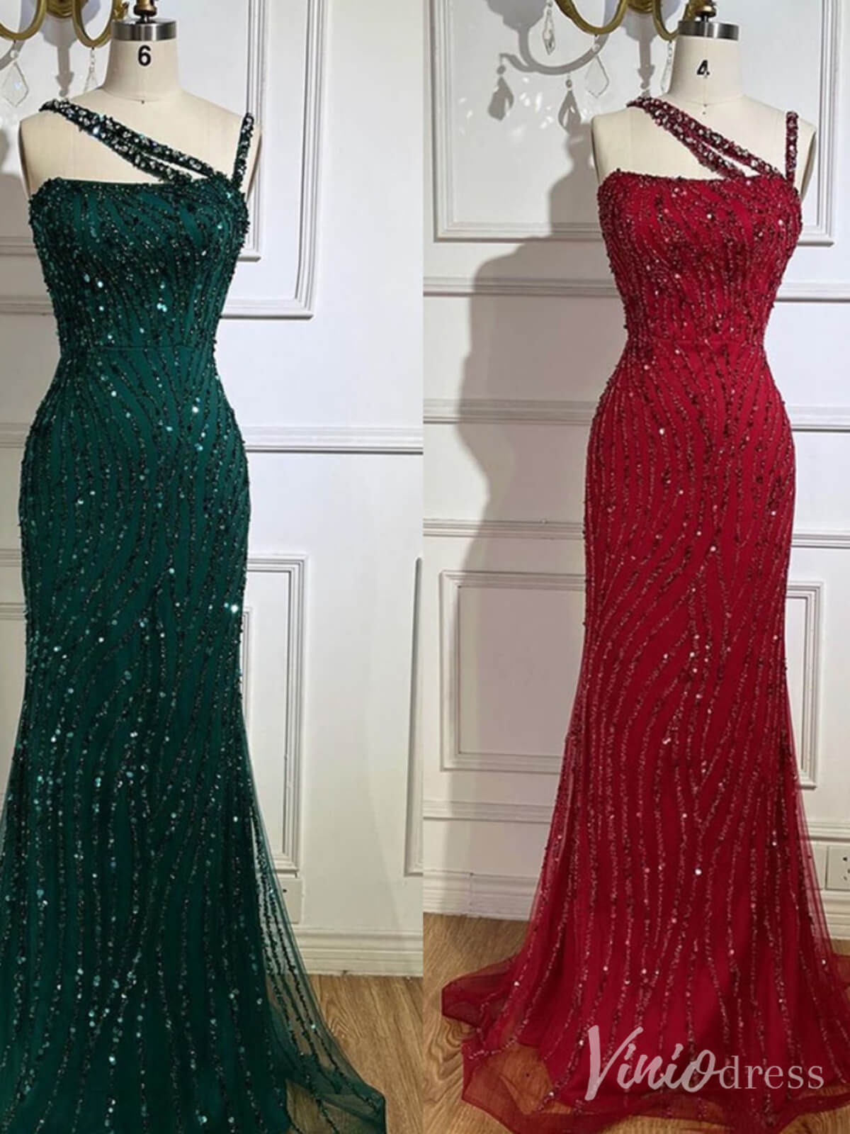 Beaded Lace Mermaid Prom Dresses Spaghetti Strap 20s Pageant Dress 20230-Evening Dresses 2025 -Viniodress-Green-US 2-