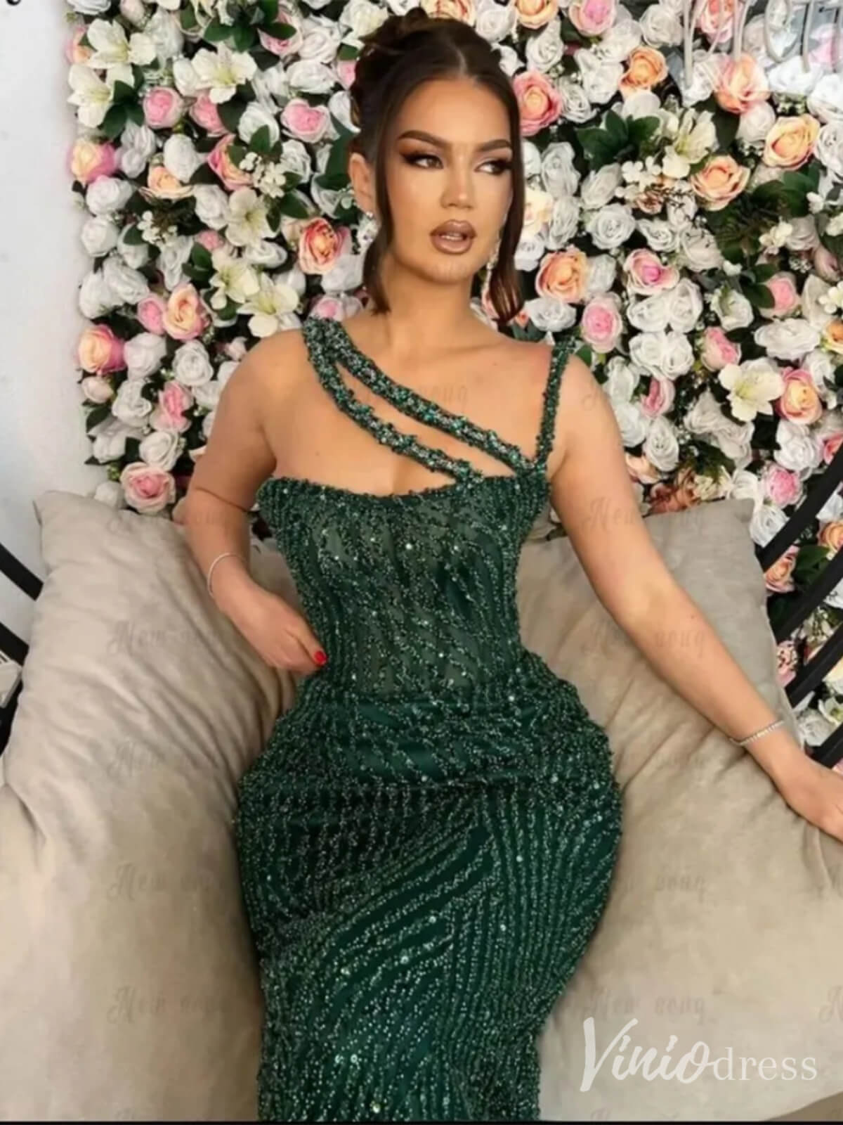 Beaded Lace Mermaid Prom Dresses Spaghetti Strap 20s Pageant Dress 20230-Evening Dresses 2025 -Viniodress-Green-US 2-