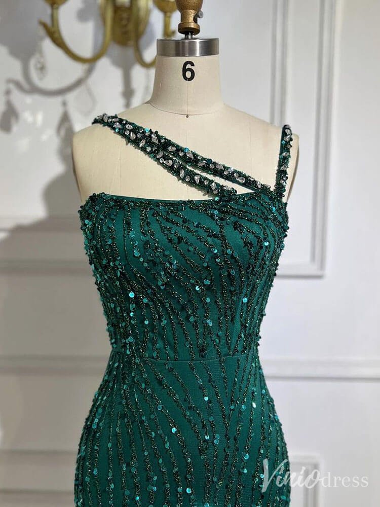 Beaded Lace Mermaid Prom Dresses Spaghetti Strap 20s Pageant Dress 20230-Evening Dresses 2025 -Viniodress-Green-US 2-