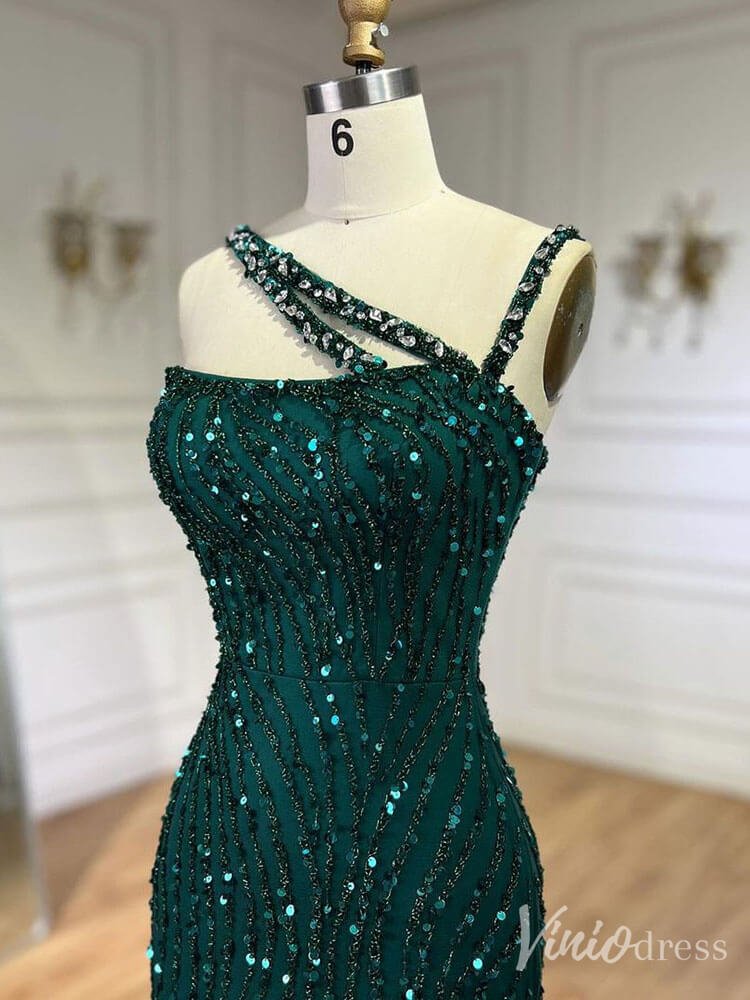 Beaded Lace Mermaid Prom Dresses Spaghetti Strap 20s Pageant Dress 20230-Evening Dresses 2025 -Viniodress-Green-US 2-