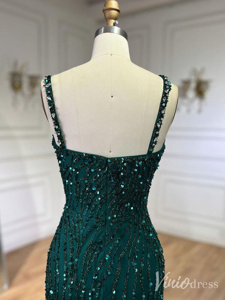 Beaded Lace Mermaid Prom Dresses Spaghetti Strap 20s Pageant Dress 20230-Evening Dresses 2025 -Viniodress-Green-US 2-