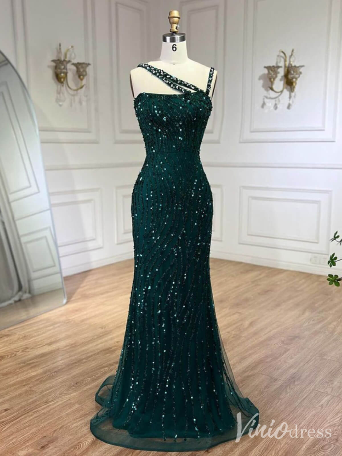 Beaded Lace Mermaid Prom Dresses Spaghetti Strap 20s Pageant Dress 20230-Evening Dresses 2025 -Viniodress-Green-US 2-