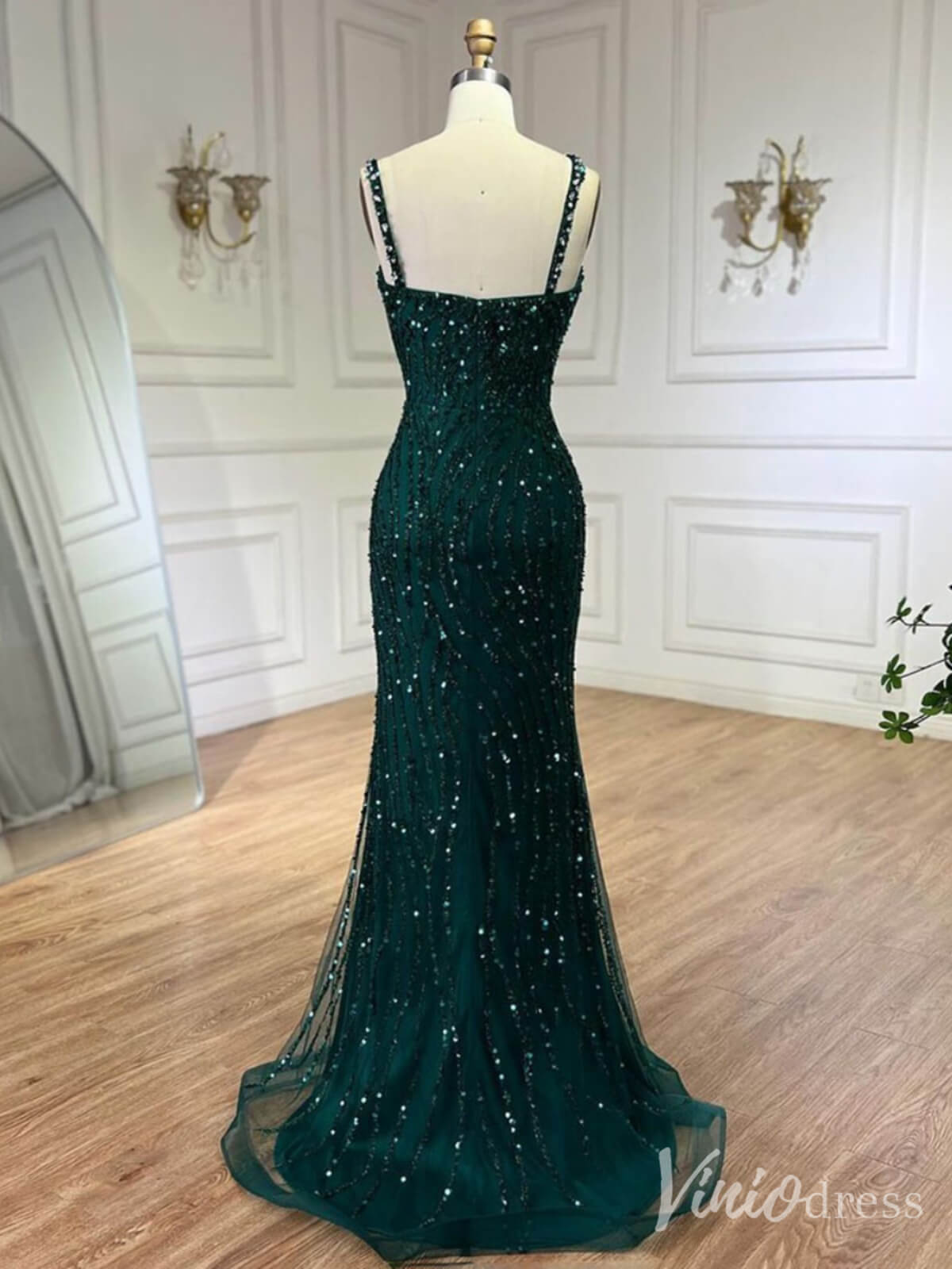 Beaded Lace Mermaid Prom Dresses Spaghetti Strap 20s Pageant Dress 20230-prom dresses-Viniodress-Viniodress