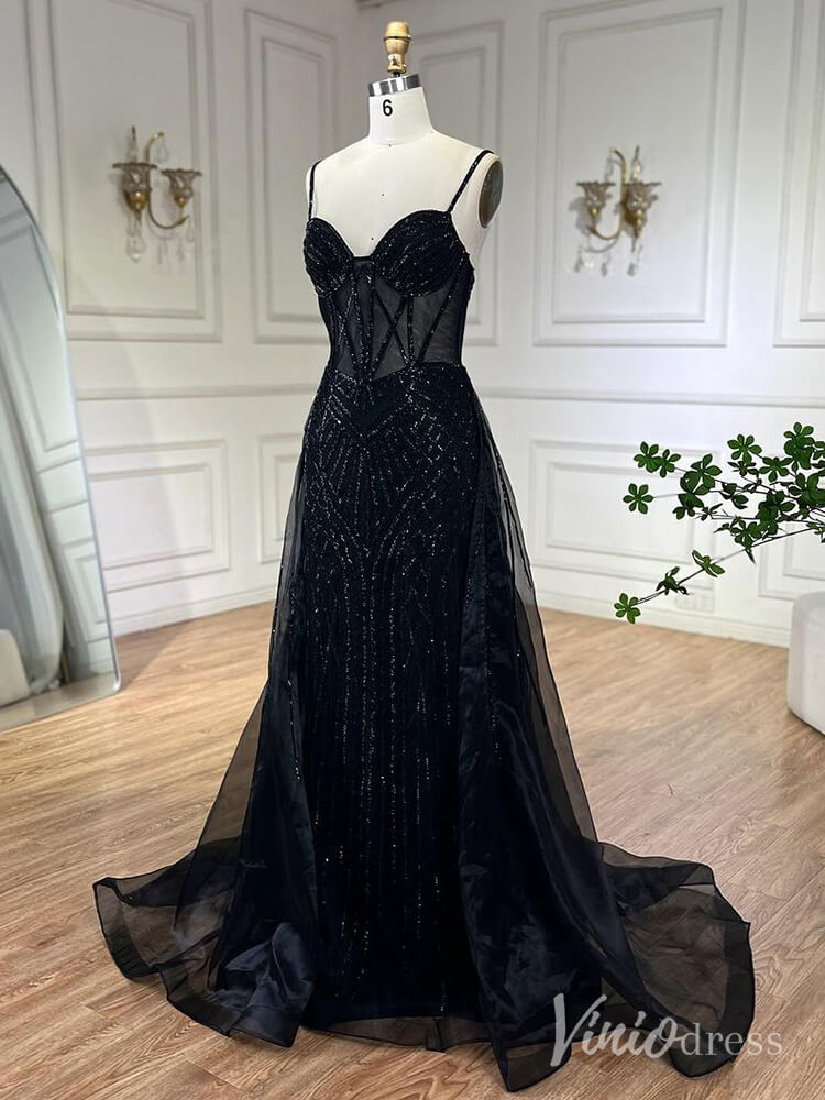Beaded Lace Mermaid Prom Dresses with Overskirt Spaghetti Strap Pageant Dress AD1232-Evening Dresses 2025 -Viniodress-Mauve-US 2-