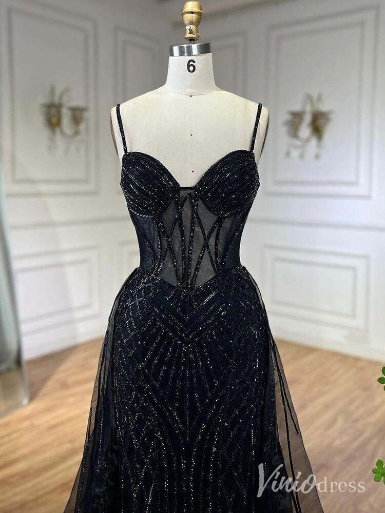 Beaded Lace Mermaid Prom Dresses with Overskirt Spaghetti Strap Pageant Dress AD1232-Evening Dresses 2025 -Viniodress-Mauve-US 2-
