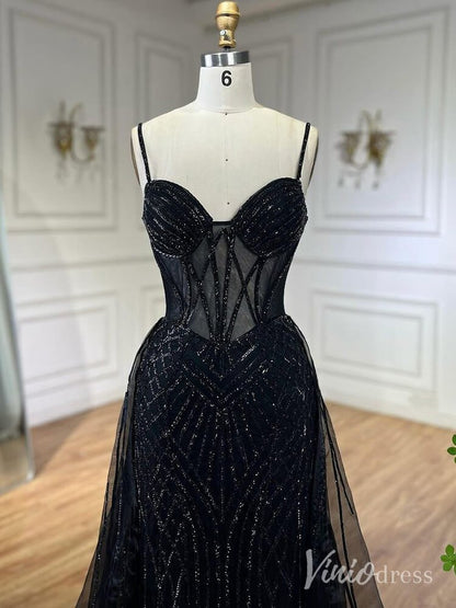 Beaded Lace Mermaid Prom Dresses with Overskirt Spaghetti Strap Pageant Dress AD1232-Evening Dresses 2025 -Viniodress-Mauve-US 2-