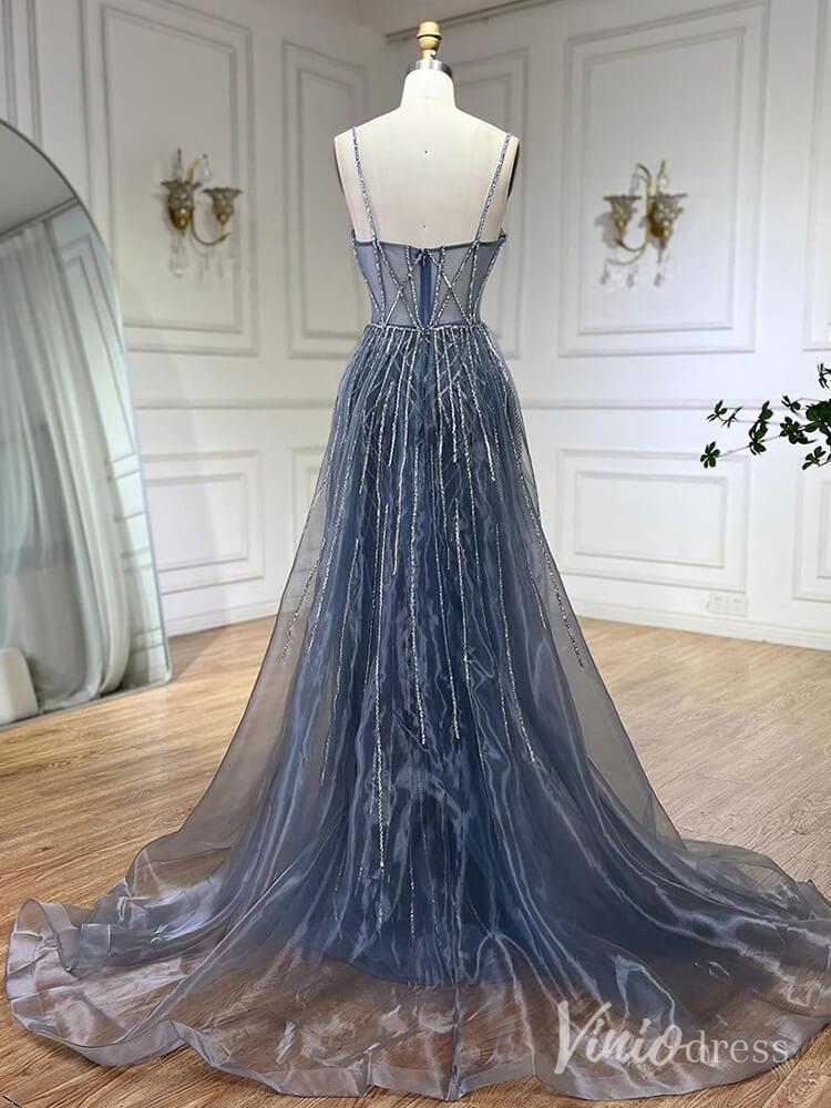 Beaded Lace Mermaid Prom Dresses with Overskirt Spaghetti Strap Pageant Dress AD1232-Evening Dresses 2025 -Viniodress-Mauve-US 2-