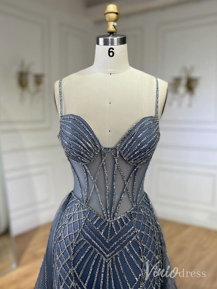 Beaded Lace Mermaid Prom Dresses with Overskirt Spaghetti Strap Pageant Dress AD1232-Evening Dresses 2025 -Viniodress-Mauve-US 2-