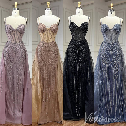 Beaded Lace Mermaid Prom Dresses with Overskirt Spaghetti Strap Pageant Dress AD1232-Evening Dresses 2025 -Viniodress-Mauve-US 2-