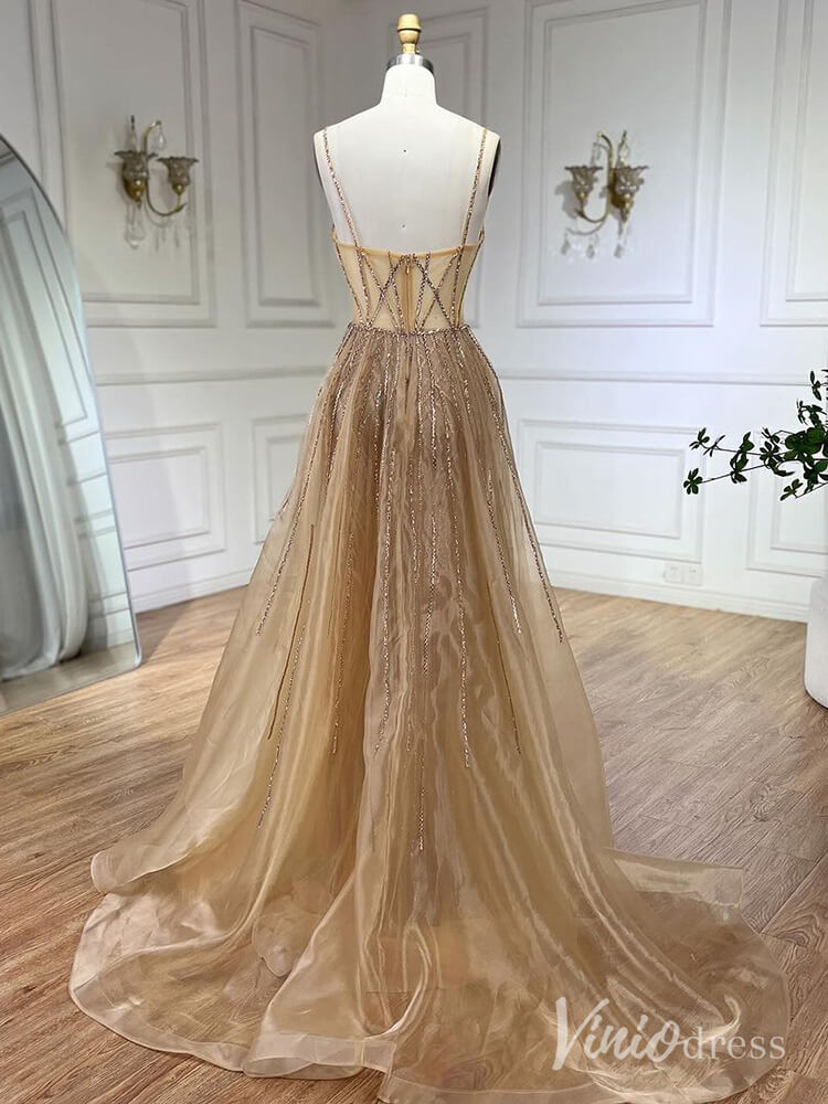 Beaded Lace Mermaid Prom Dresses with Overskirt Spaghetti Strap Pageant Dress AD1232-Evening Dresses 2025 -Viniodress-Mauve-US 2-