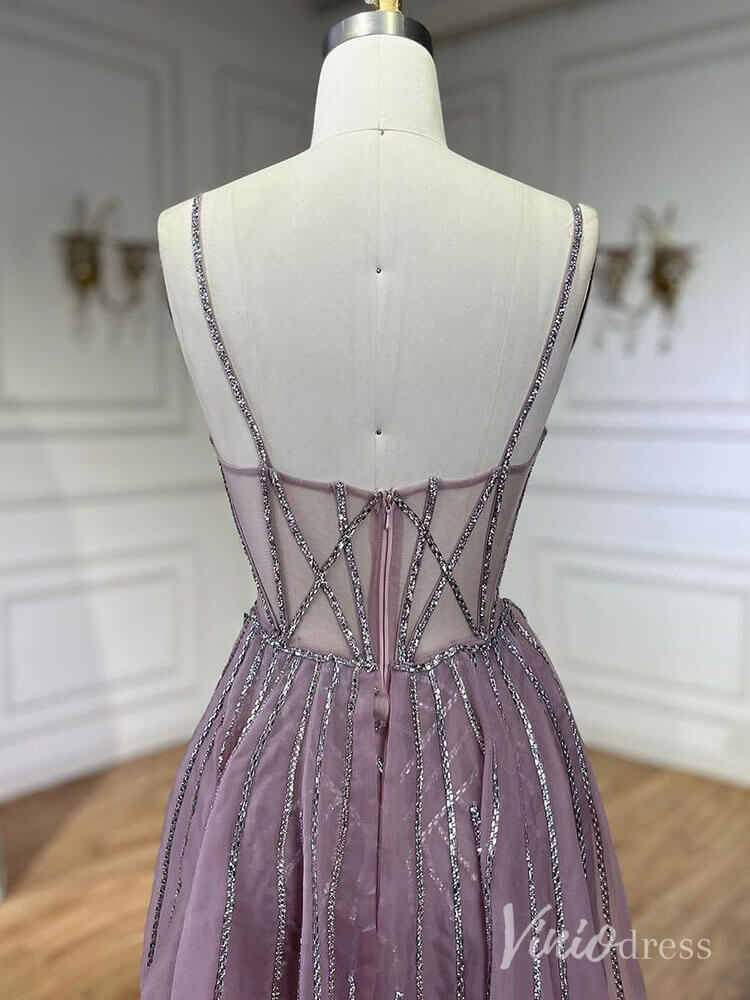 Beaded Lace Mermaid Prom Dresses with Overskirt Spaghetti Strap Pageant Dress AD1232-Evening Dresses 2025 -Viniodress-Mauve-US 2-