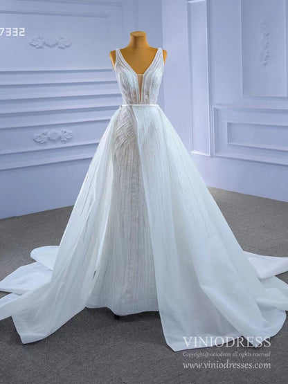 Beaded Lace Mermaid Wedding Dresses with Removable Overskirt Viniodress 67332-wedding dresses 2025 -Viniodress-As Picture-Custom Size-