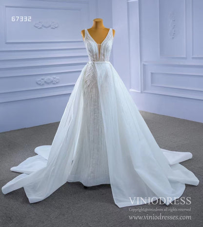 Beaded Lace Mermaid Wedding Dresses with Removable Overskirt Viniodress 67332-wedding dresses 2025 -Viniodress-As Picture-Custom Size-
