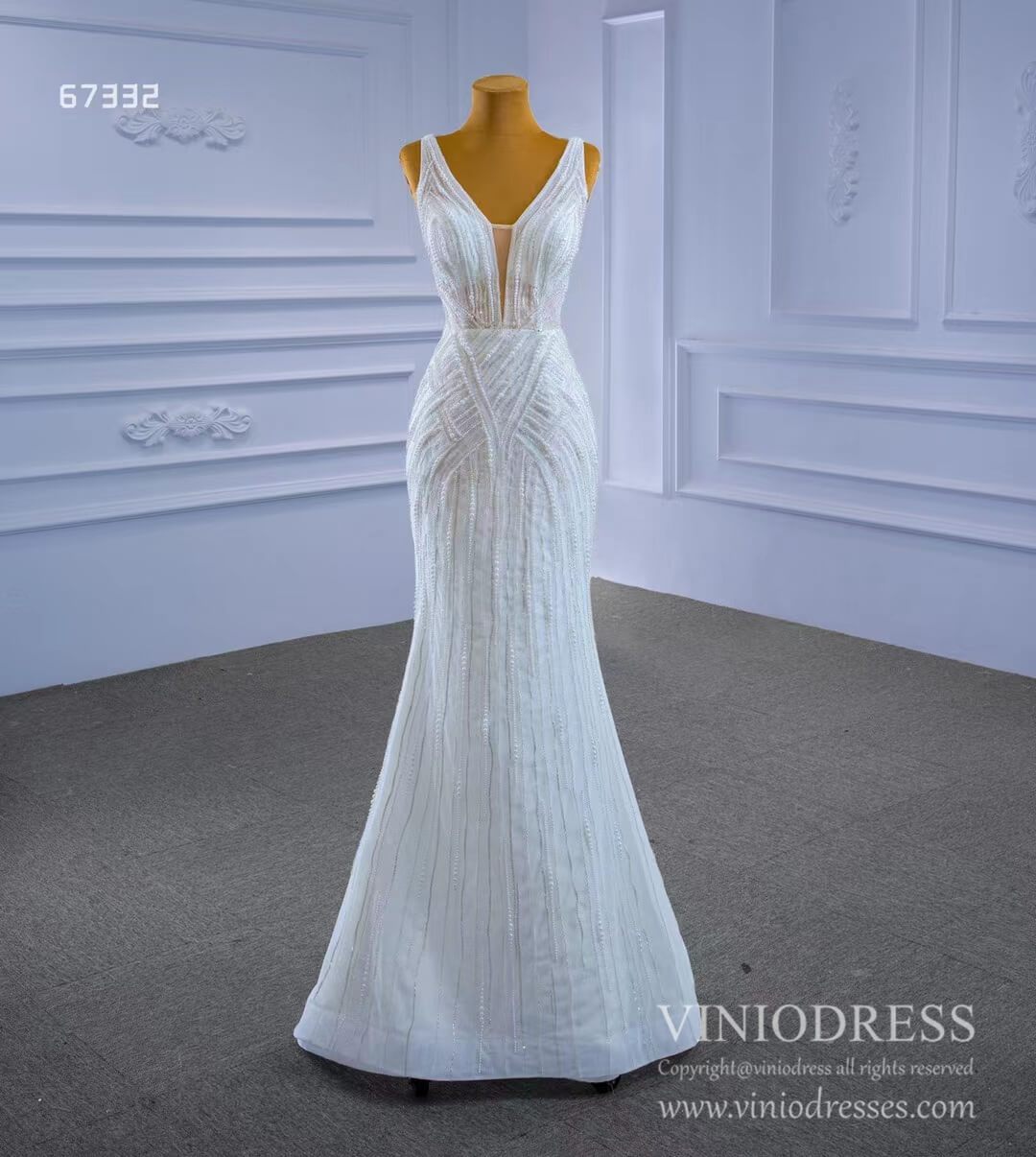 Beaded Lace Mermaid Wedding Dresses with Removable Overskirt Viniodress 67332-wedding dresses 2025 -Viniodress-As Picture-Custom Size-