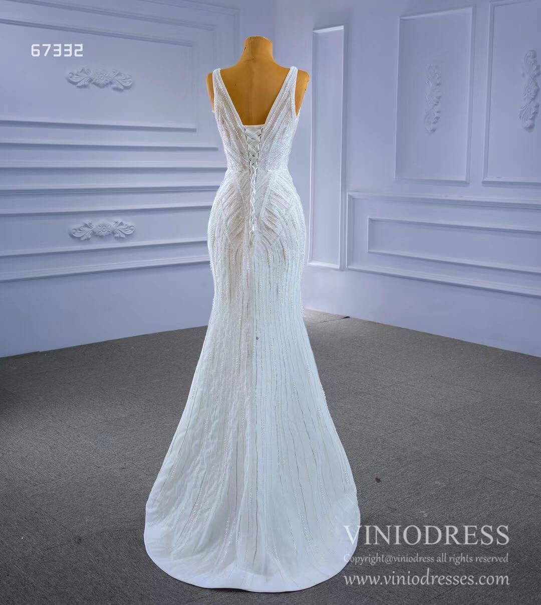Beaded Lace Mermaid Wedding Dresses with Removable Overskirt Viniodress 67332-wedding dresses 2025 -Viniodress-As Picture-Custom Size-