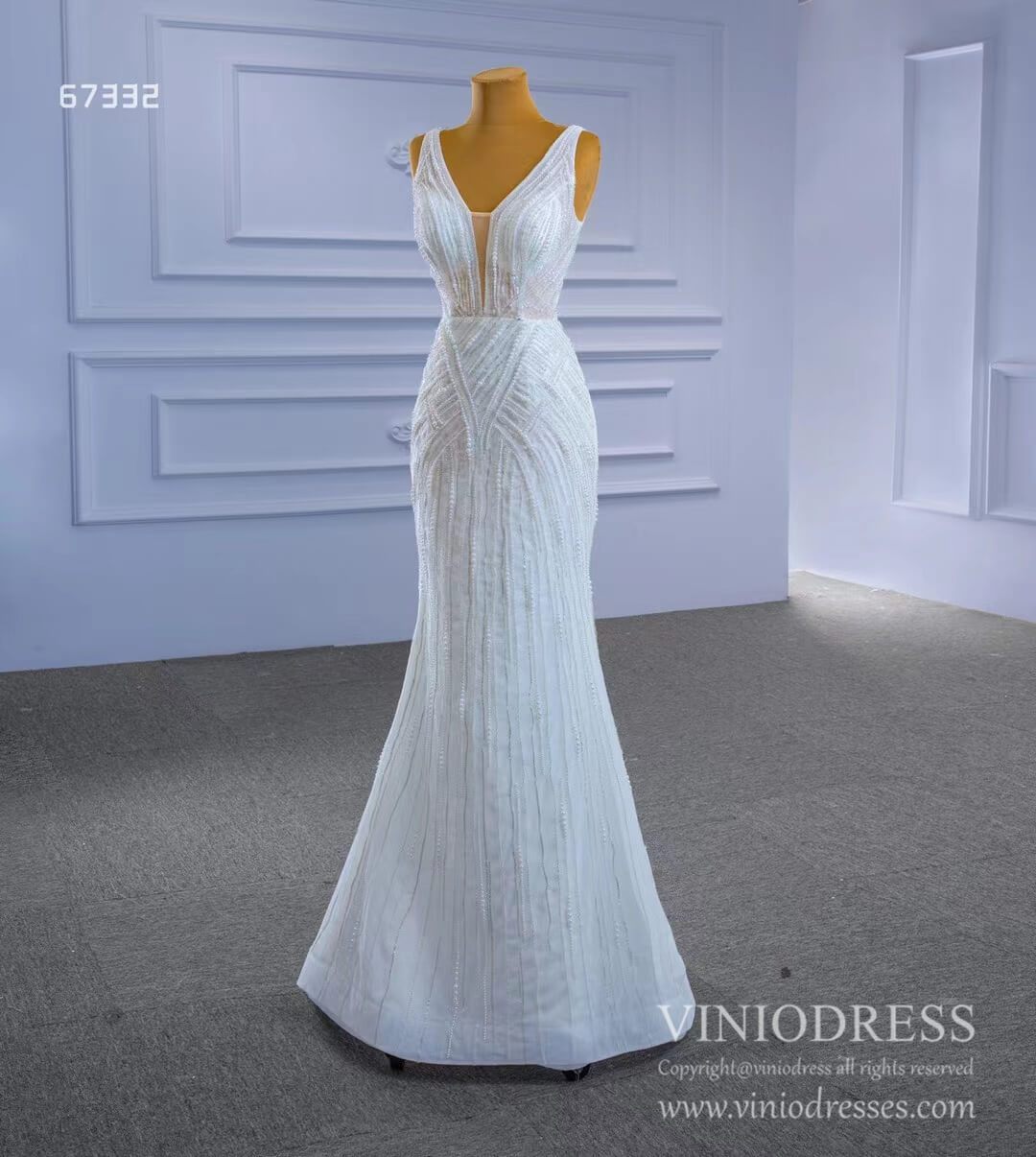 Beaded Lace Mermaid Wedding Dresses with Removable Overskirt Viniodress 67332-wedding dresses 2025 -Viniodress-As Picture-Custom Size-