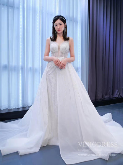 Beaded Lace Mermaid Wedding Dresses with Removable Overskirt Viniodress 67332-wedding dresses 2025 -Viniodress-As Picture-Custom Size-