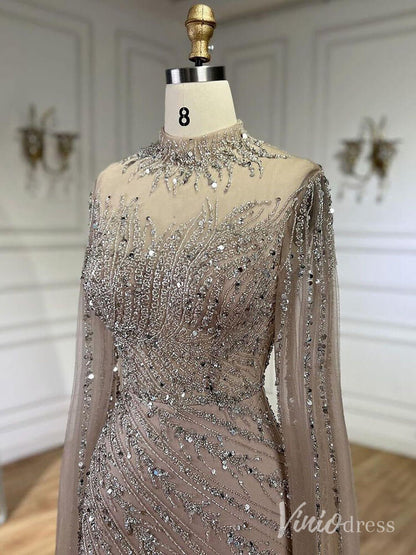 Beaded Lace Sheath Prom Dresses Extra Long Sleeve High Neck Mother of the Bride Dress AD1230-Evening Dresses 2025 -Viniodress-Green-US 2-