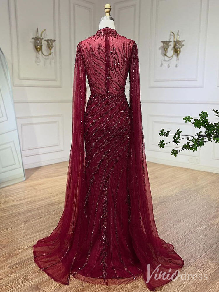 Beaded Lace Sheath Prom Dresses Extra Long Sleeve High Neck Mother of the Bride Dress AD1230-Evening Dresses 2025 -Viniodress-Green-US 2-