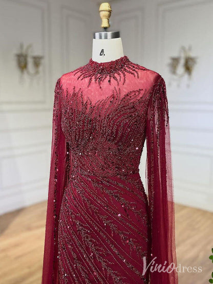 Beaded Lace Sheath Prom Dresses Extra Long Sleeve High Neck Mother of the Bride Dress AD1230-Evening Dresses 2025 -Viniodress-Green-US 2-
