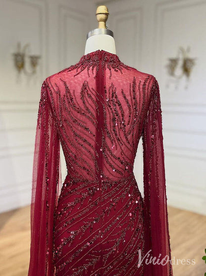 Beaded Lace Sheath Prom Dresses Extra Long Sleeve High Neck Mother of the Bride Dress AD1230-Evening Dresses 2025 -Viniodress-Green-US 2-