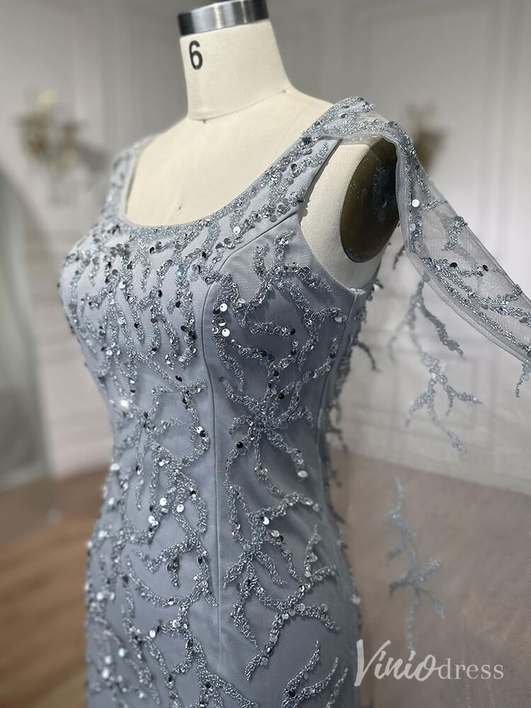 Beaded Lace Sheath Prom Dresses Extra Long Sleeve Pageant Dress AD1239-Evening Dresses 2025 -Viniodress-Khaki-US 2-