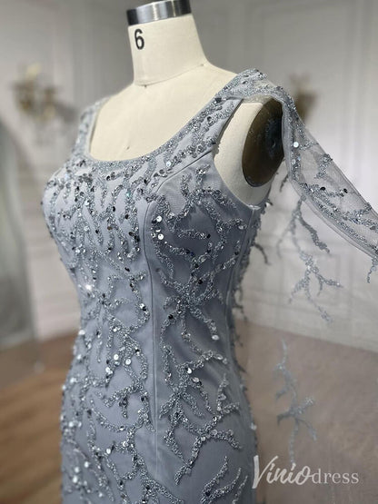 Beaded Lace Sheath Prom Dresses Extra Long Sleeve Pageant Dress AD1239-Evening Dresses 2025 -Viniodress-Khaki-US 2-