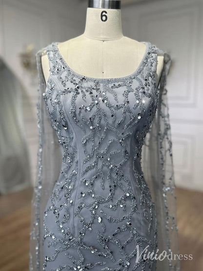 Beaded Lace Sheath Prom Dresses Extra Long Sleeve Pageant Dress AD1239-Evening Dresses 2025 -Viniodress-Khaki-US 2-