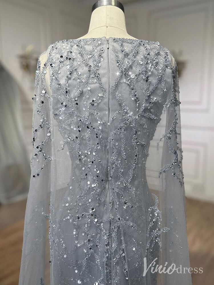 Beaded Lace Sheath Prom Dresses Extra Long Sleeve Pageant Dress AD1239-Evening Dresses 2025 -Viniodress-Khaki-US 2-