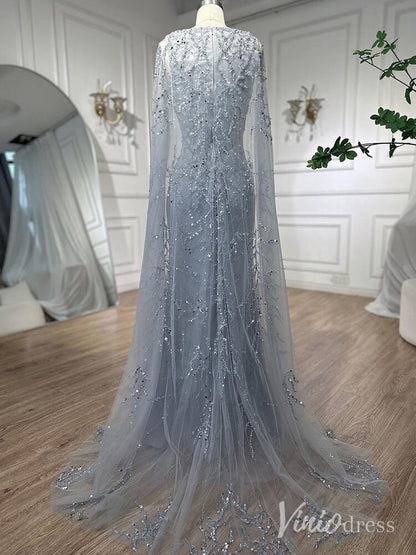 Beaded Lace Sheath Prom Dresses Extra Long Sleeve Pageant Dress AD1239-Evening Dresses 2025 -Viniodress-Khaki-US 2-