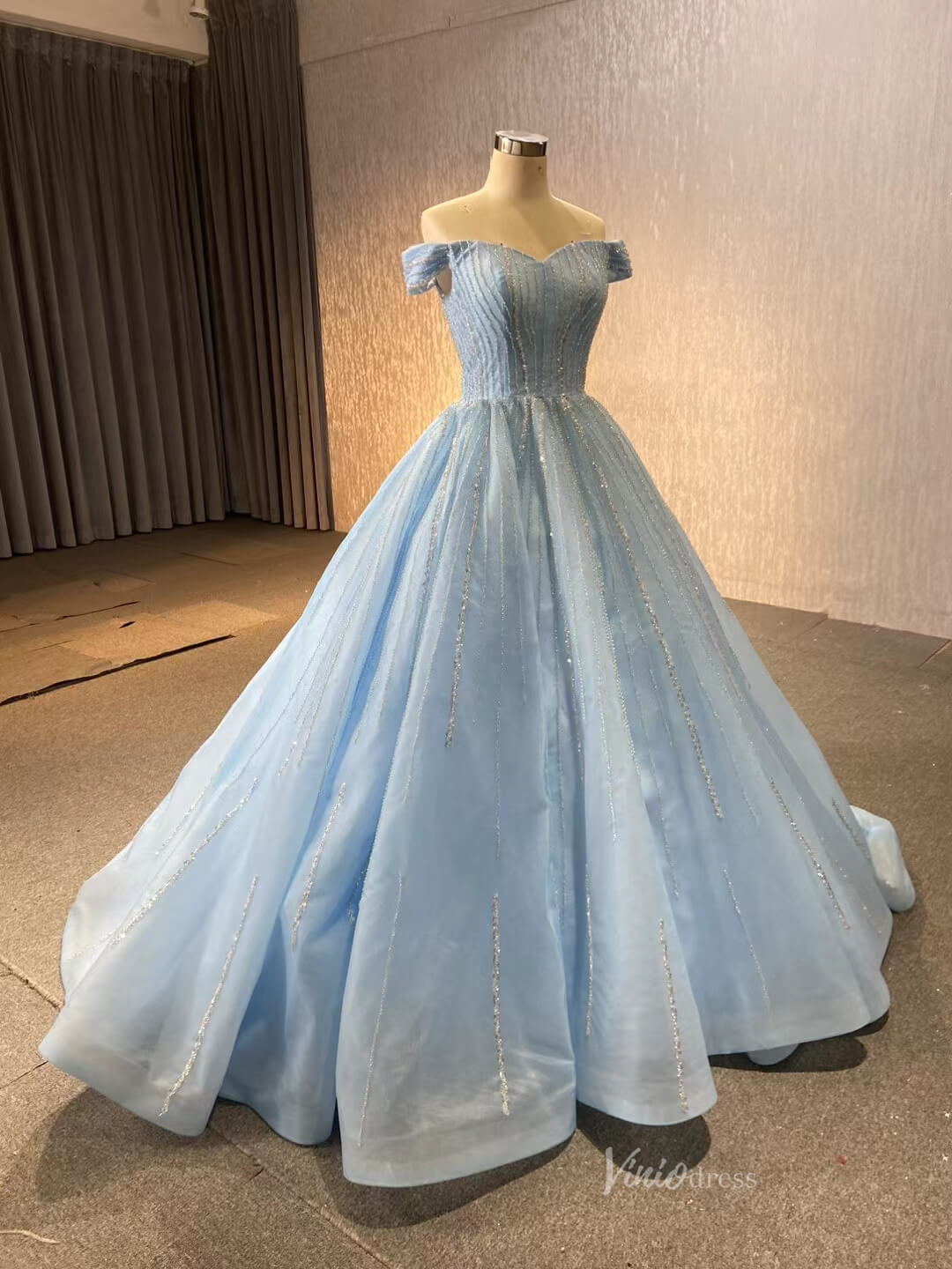Beaded Lavender Cinderella Ball Gowns Removable Sleeves Quince Dresses 67571-Quinceanera Dresses 2025 -Viniodress-Lavender-Custom Size-