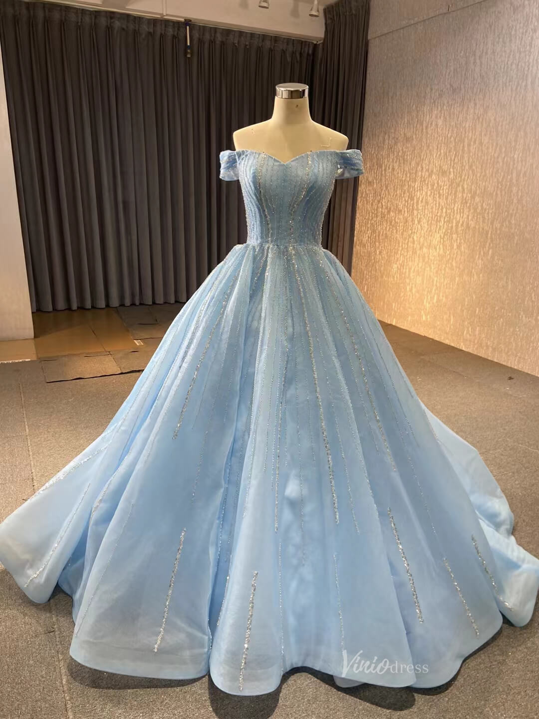 Beaded Lavender Cinderella Ball Gowns Removable Sleeves Quince Dresses 67571-Quinceanera Dresses 2025 -Viniodress-Lavender-Custom Size-