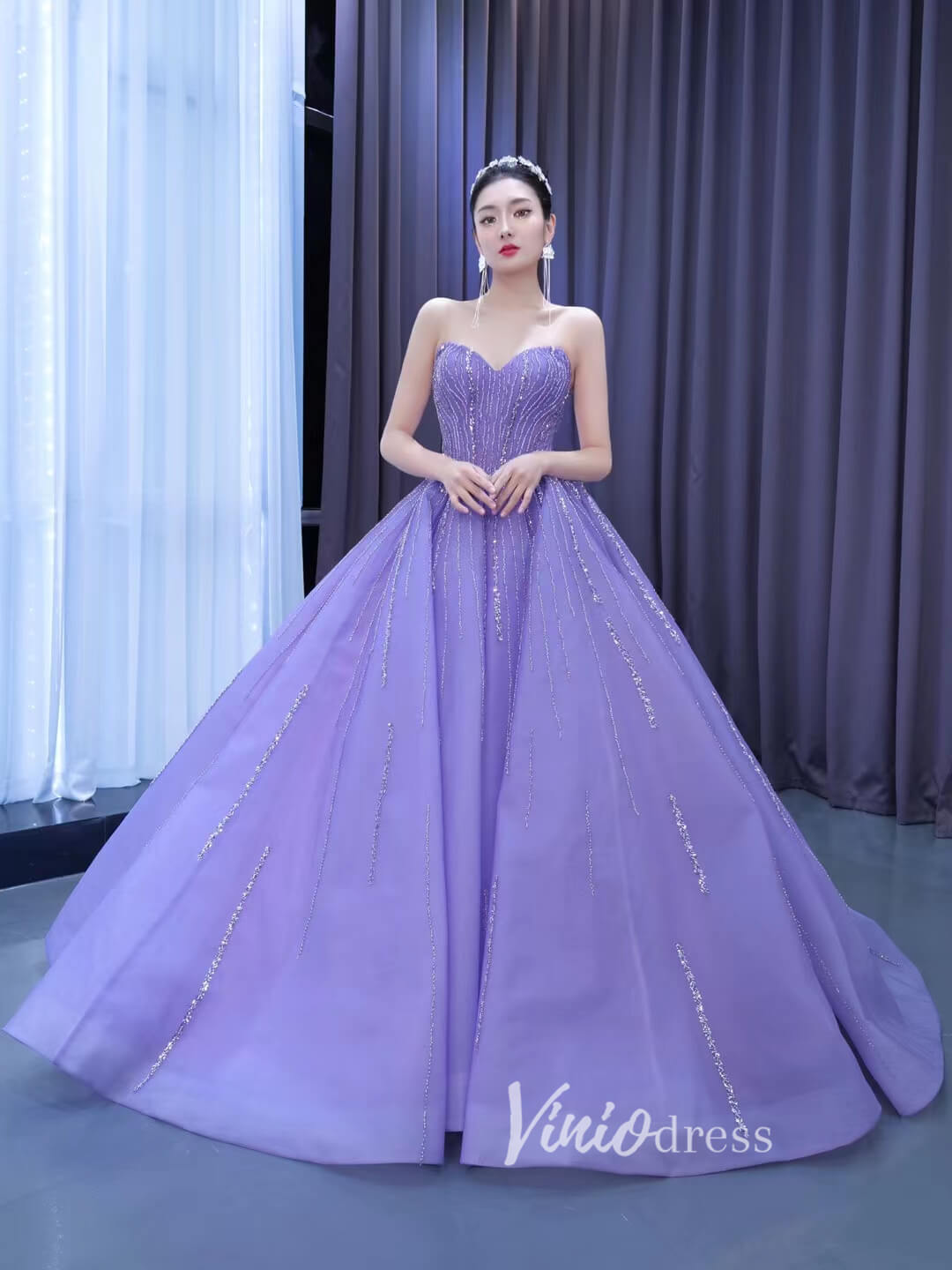 Beaded Lavender Cinderella Ball Gowns Removable Sleeves Quince Dresses 67571-Quinceanera Dresses 2025 -Viniodress-Lavender-Custom Size-