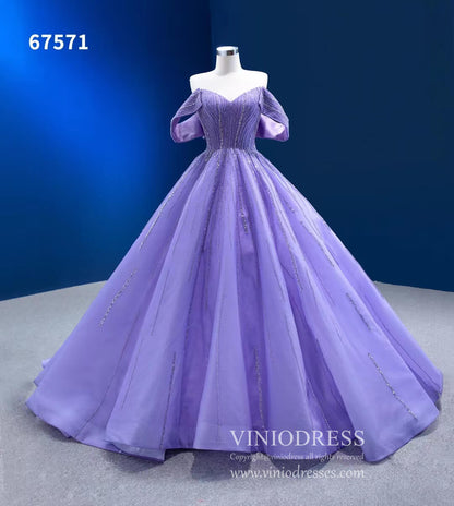 Beaded Lavender Cinderella Ball Gowns Removable Sleeves Quince Dresses 67571-Quinceanera Dresses 2025 -Viniodress-Lavender-Custom Size-