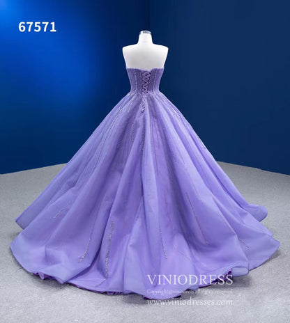 Beaded Lavender Cinderella Ball Gowns Removable Sleeves Quince Dresses 67571-Quinceanera Dresses 2025 -Viniodress-Lavender-Custom Size-