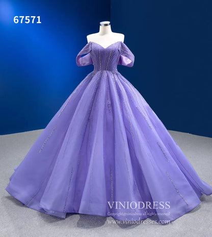 Beaded Lavender Cinderella Ball Gowns Removable Sleeves Quince Dresses 67571-Quinceanera Dresses 2025 -Viniodress-Lavender-Custom Size-