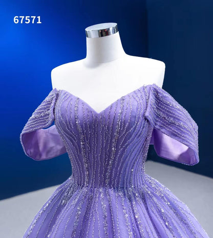 Beaded Lavender Cinderella Ball Gowns Removable Sleeves Quince Dresses 67571-Quinceanera Dresses 2025 -Viniodress-Lavender-Custom Size-