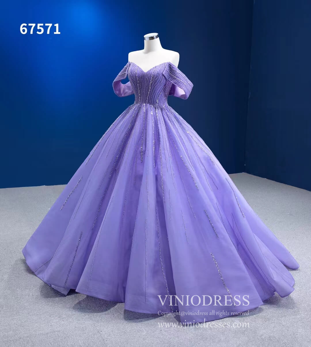 Beaded Lavender Cinderella Ball Gowns Removable Sleeves Quince Dresses 67571-Quinceanera Dresses-Viniodress-Viniodress