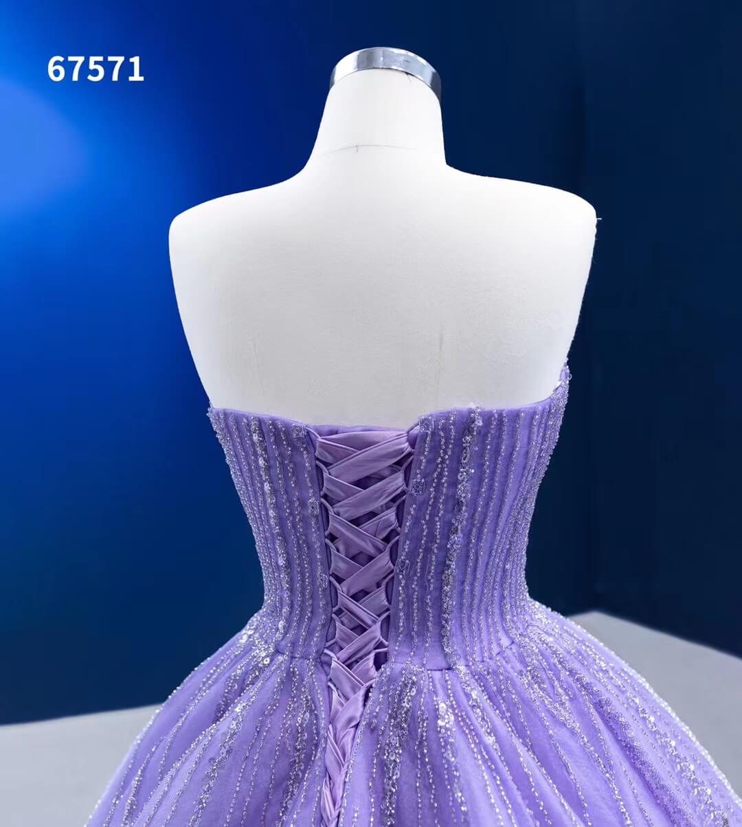 Beaded Lavender Cinderella Ball Gowns Removable Sleeves Quince Dresses 67571-Quinceanera Dresses-Viniodress-Viniodress