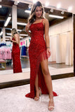 Prom Dress 2025 Beaded Lavender Sheath Prom Dresses Spaghetti Strap Lace-up Back Evening Dress FD3522-unique prom dresses-Red-Custom Size-Viniodress