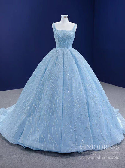 Beaded Light Blue Ball Gown Quince Dress 67331 viniodress-Quinceanera Dresses 2025 -Viniodress-Light Blue-Custom Size-