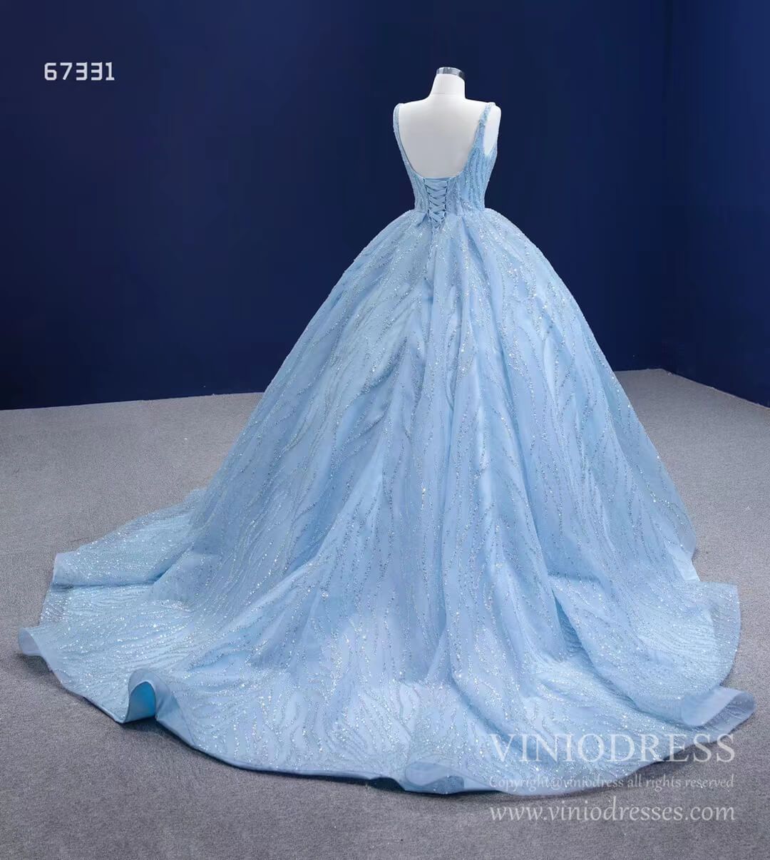 Beaded Light Blue Ball Gown Quince Dress 67331 viniodress-Quinceanera Dresses 2025 -Viniodress-Light Blue-Custom Size-