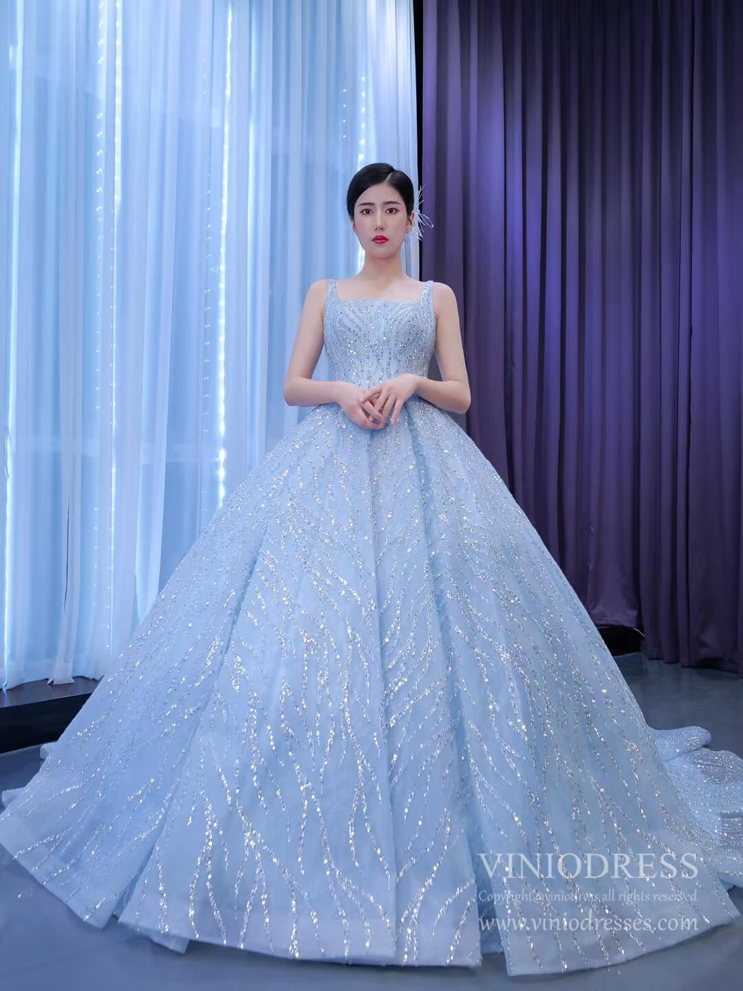 Prom Dress 2025 Beaded Light Blue Ball Gown Quince Dress 67331 viniodress-unique Quinceanera Dresses-Light Blue-Custom Size-Viniodress