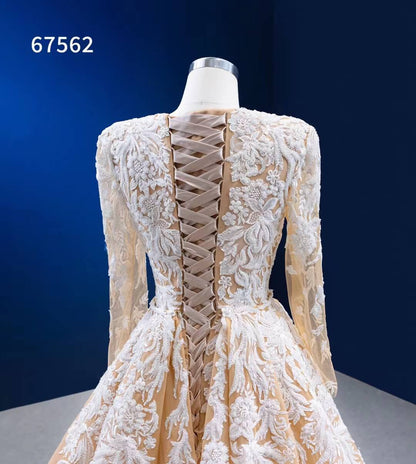 Beaded Light Gold Long Sleeve Wedding Dresses Removable Overskirt 67562-wedding dresses 2025 -Viniodress-Gold-Custom Size-