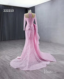 Beaded Long Sleeve Pink Pageant Gown Overskirt Mermaid Wedding Dresses 222213-prom dresses-Viniodress-Viniodress