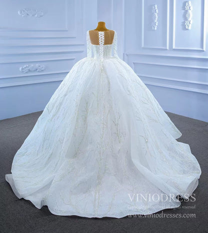 Beaded Long Sleeve Wedding Gown Luxury Dubai Wedding Dress 67273-wedding dresses 2025 -Viniodress-As Picture-Custom Size-