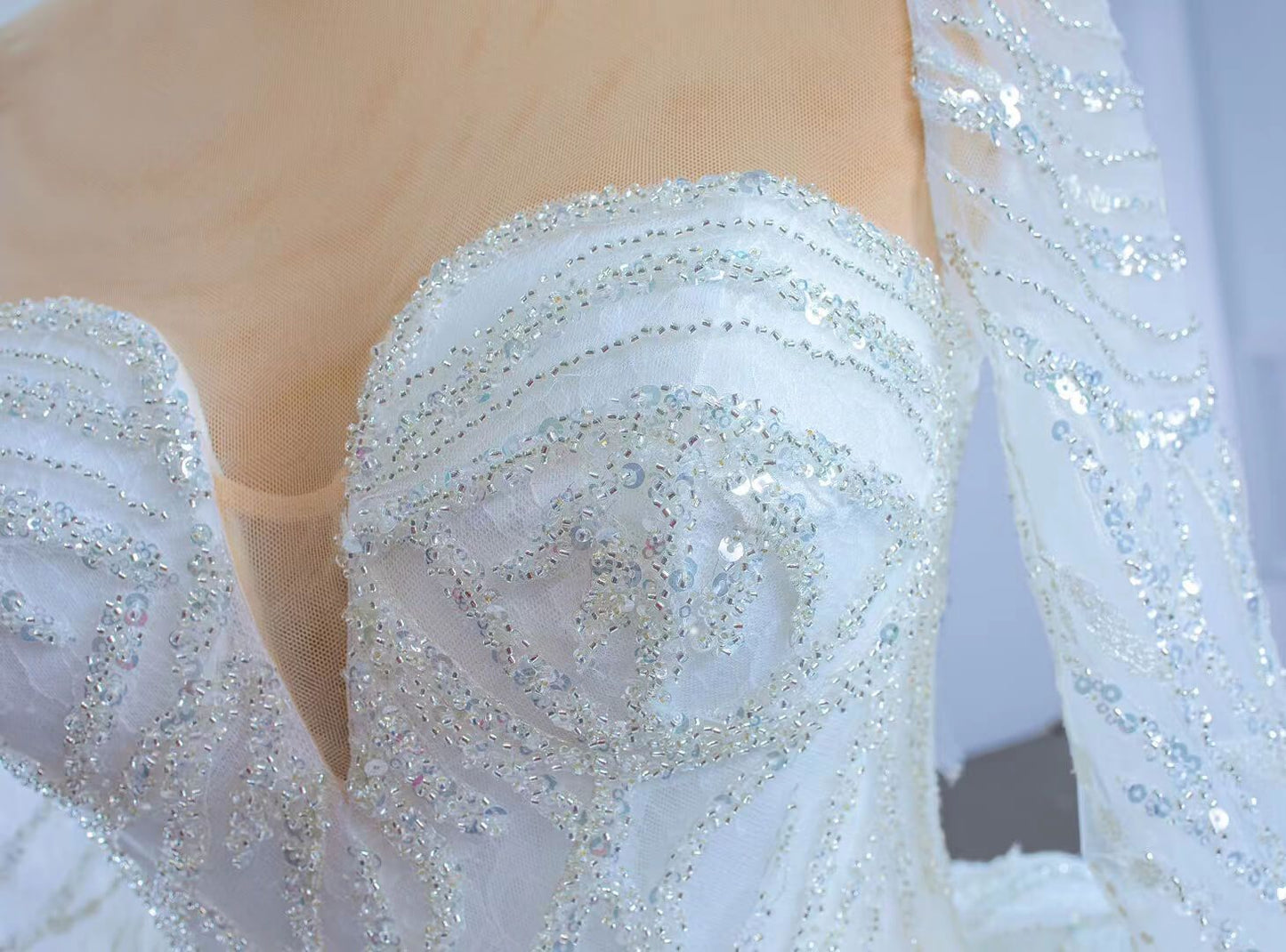 Beaded Long Sleeve Wedding Gown Luxury Dubai Wedding Dress 67273-wedding dresses 2025 -Viniodress-As Picture-Custom Size-